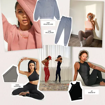 SOM Active editorial graphic with repeating S O M Active text alongside a woman exercising