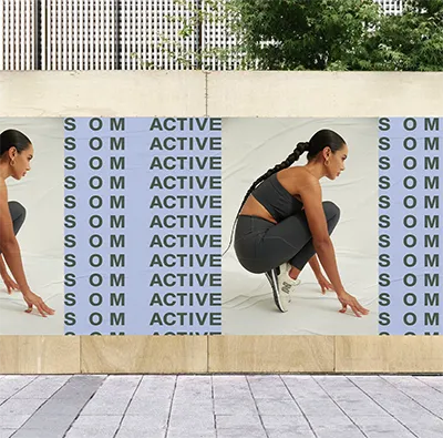 SOM Active campaign visual showing sewing patterns pinned to fabric with yellow tags