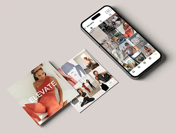 Phone mockup displaying a grid of SOM Active social media posts