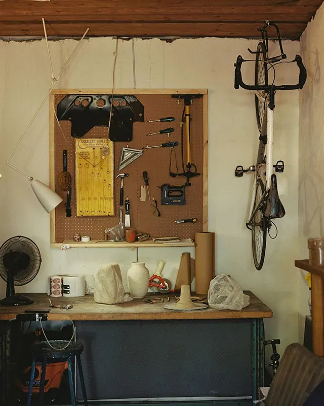 A Bike workshop in a home garage
