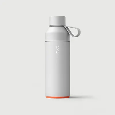 A grey and white water bottle.